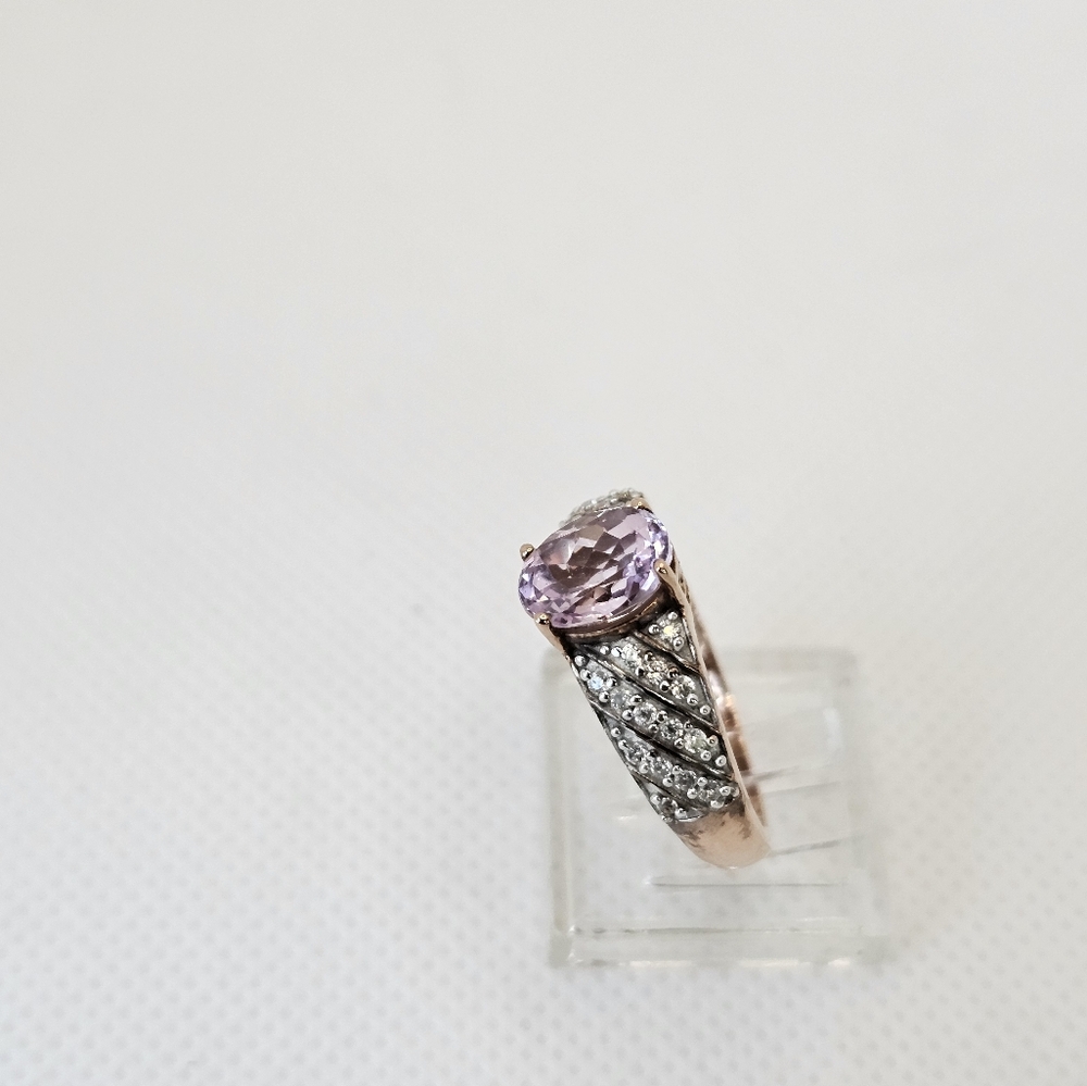 Natural Pink Kunzite & Diamond Ring 18k Rose Gold Sterling Silver Size 7.5 - Picture 4 of 12